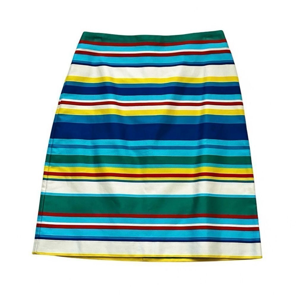 Talbots skirt multicolored blue green butter yellow white stripe 4 P.